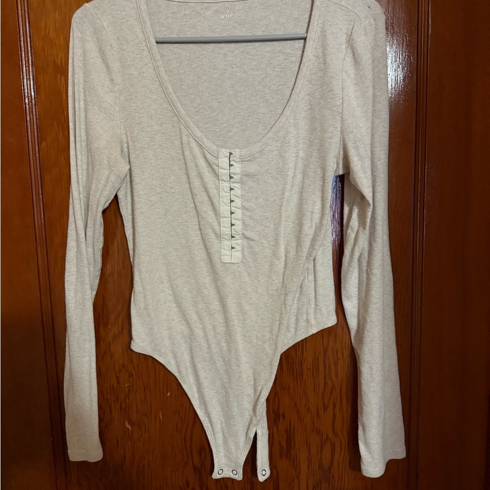 Aerie Cream Long Sleeve Bodysuit